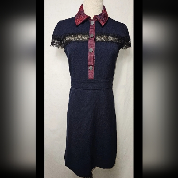 MAJE Riloid Navy Lace Trim Collared Dress Sz 1 As seen on TV Charmed - Picture 4 of 14